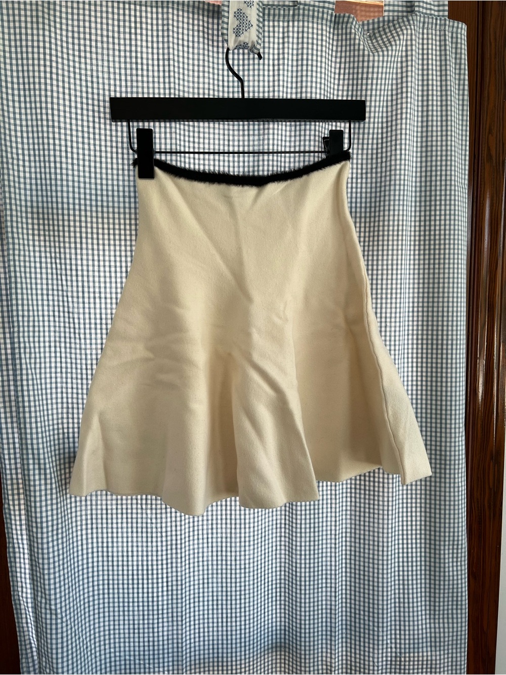 Zara Cream Circle Skirt with Black Waist Trim